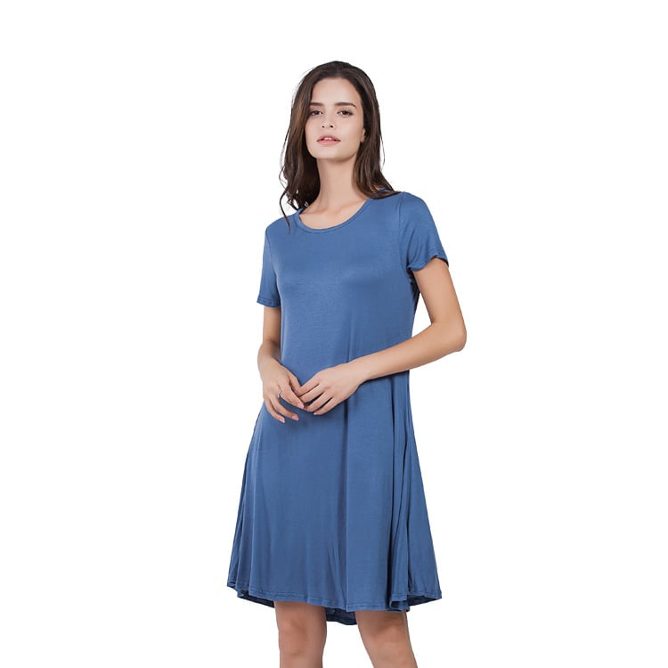 7 Color Loose Short Sleeve Pocket Dress Women Image 1