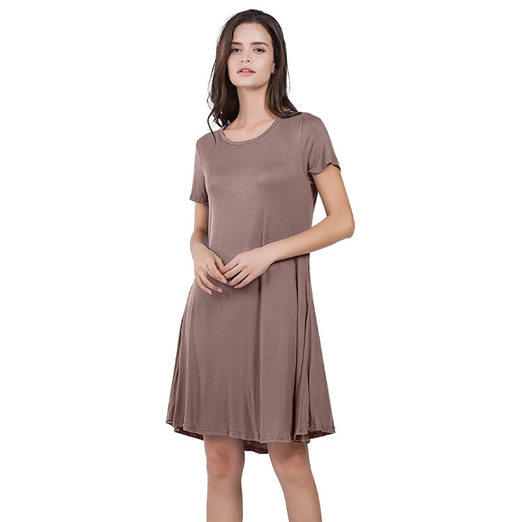 7 Color Loose Short Sleeve Pocket Dress Women Image 8