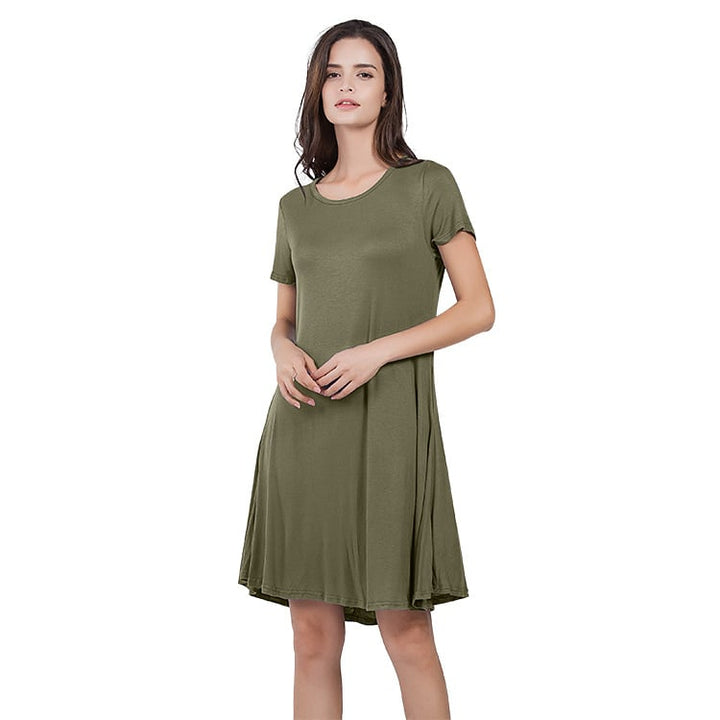 7 Color Loose Short Sleeve Pocket Dress Women Image 9