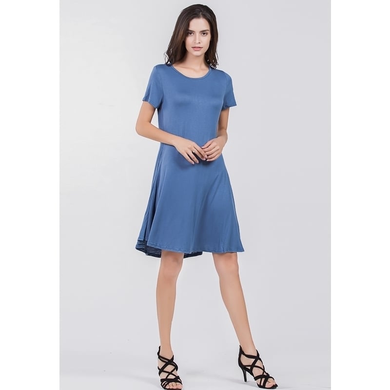 7 Color Loose Short Sleeve Pocket Dress Women Image 10
