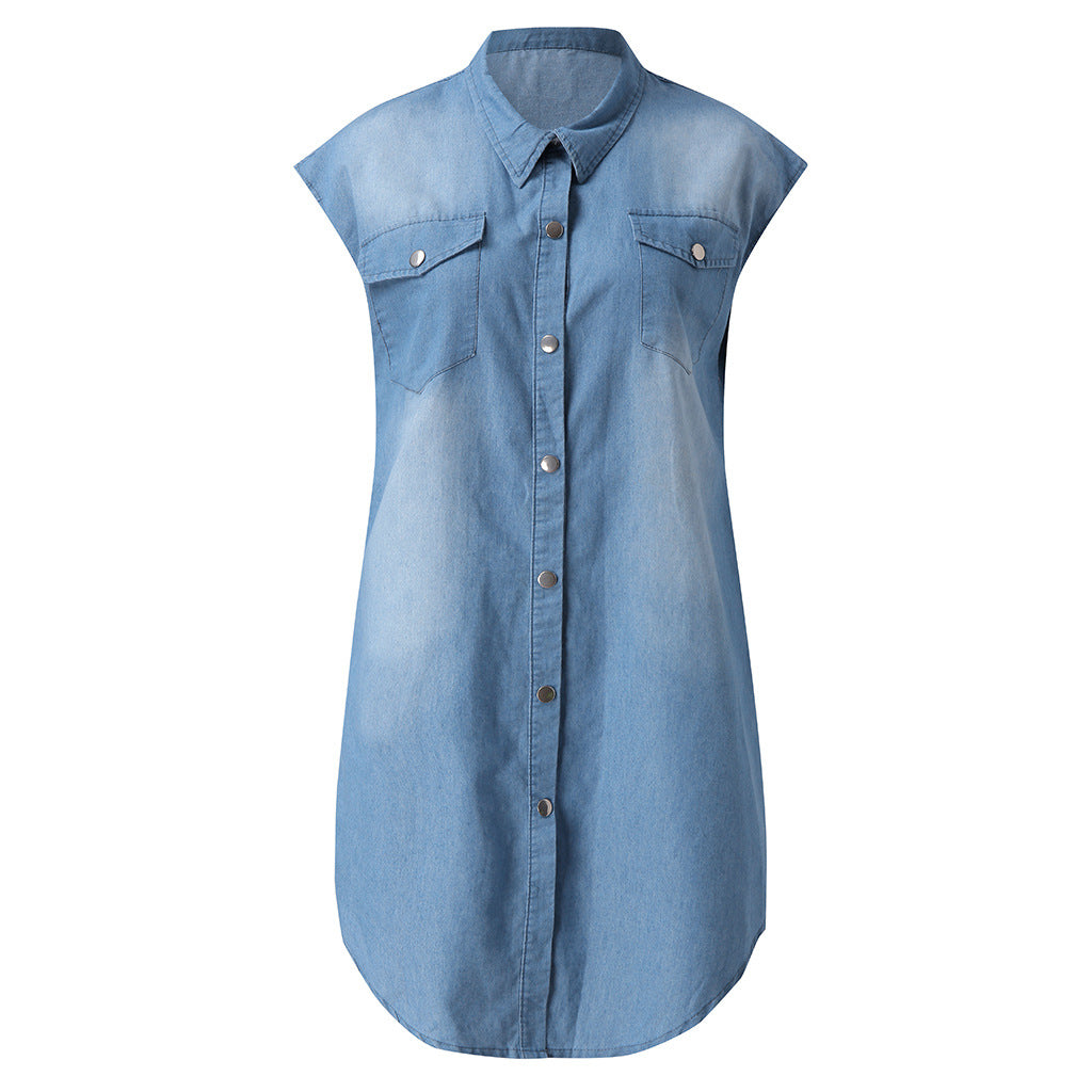 Short-Sleeved Denim Dress With Pockets Image 10