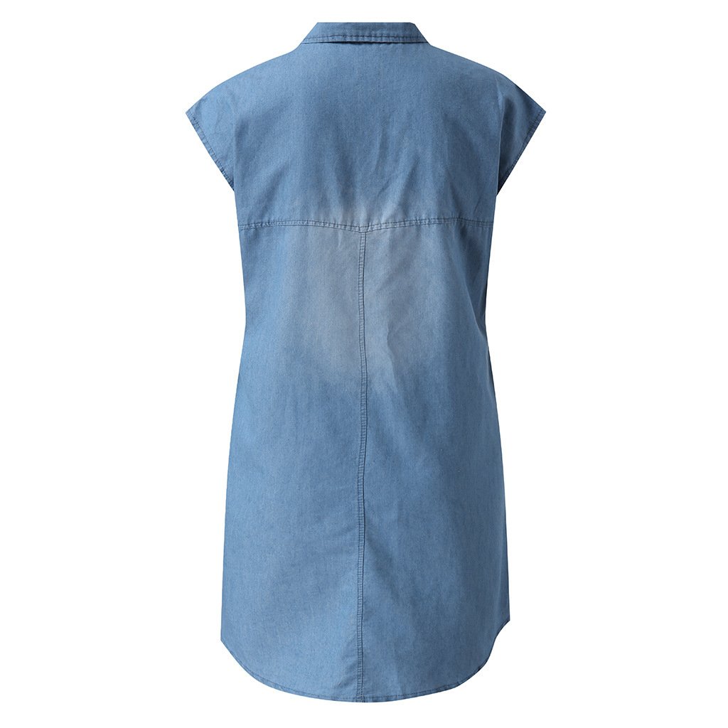 Short-Sleeved Denim Dress With Pockets Image 11