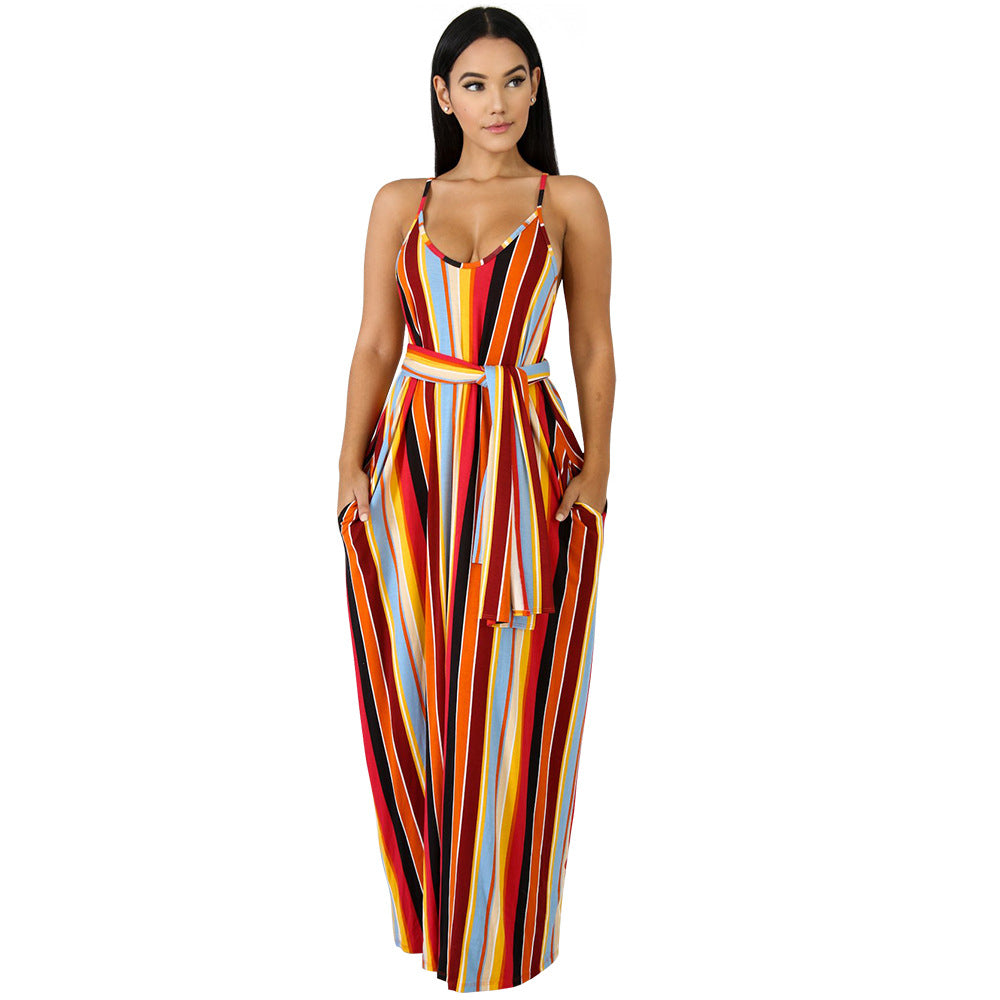 Fashionable Loose Plus Size Striped Camisole Dress Image 3