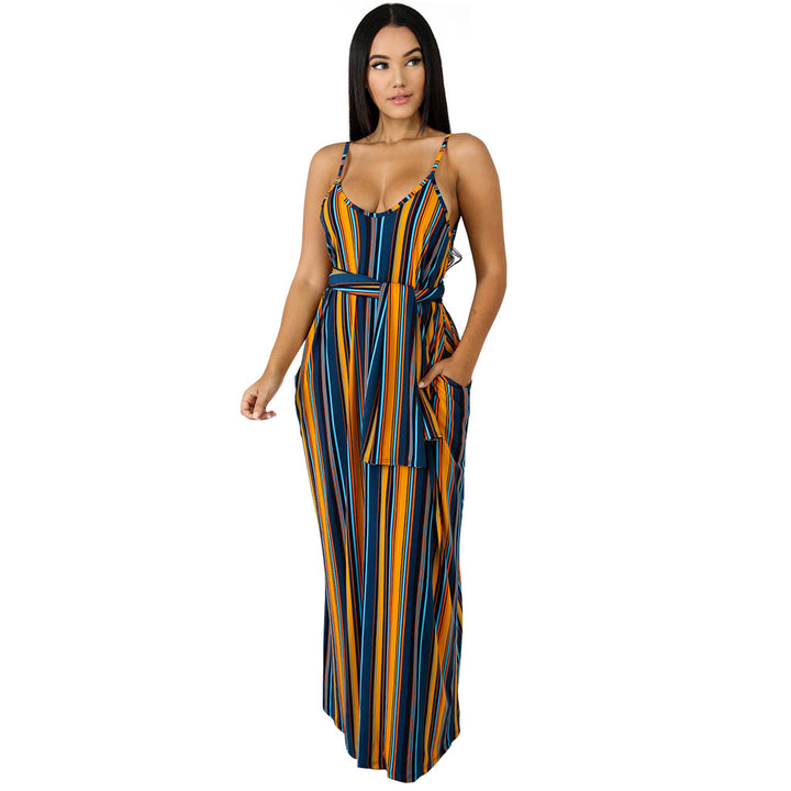 Fashionable Loose Plus Size Striped Camisole Dress Image 4