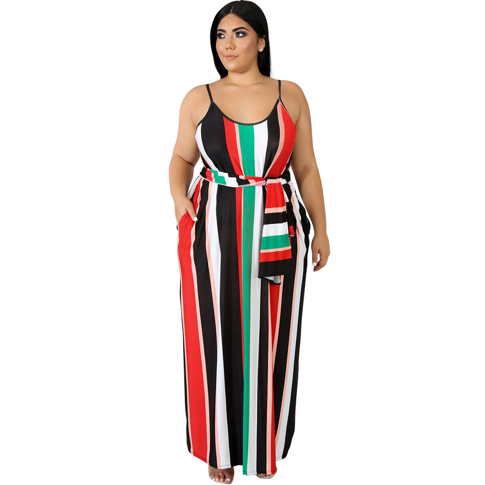 Fashionable Loose Plus Size Striped Camisole Dress Image 8