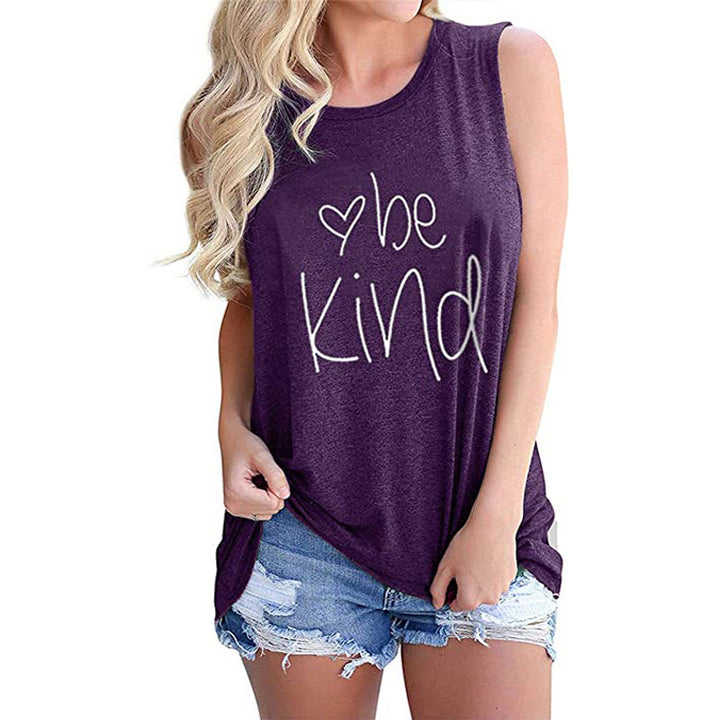 Ladies Vest Be Kind Letter Casual Sleeveless T-Shirt Image 4