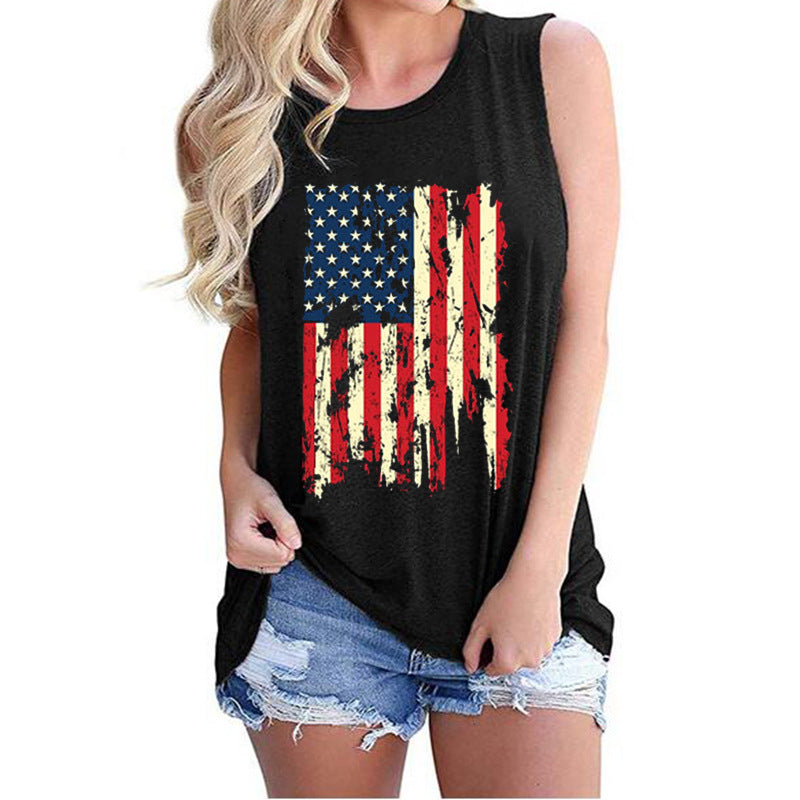 Sleeveless T-Shirt With American Flag Image 1