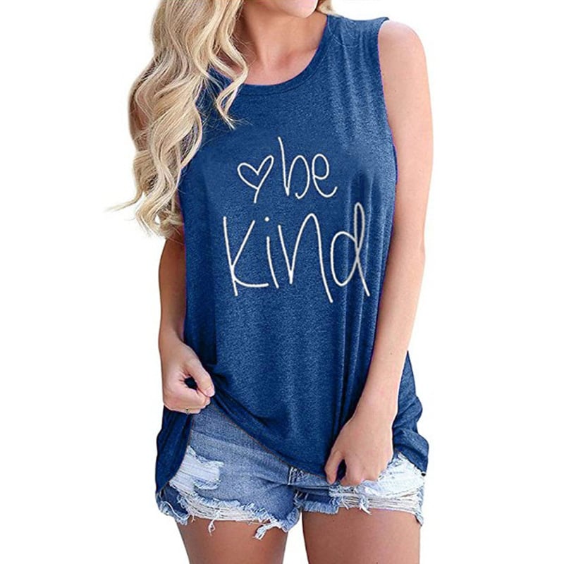 Ladies Vest Be Kind Letter Casual Sleeveless T-Shirt Image 1