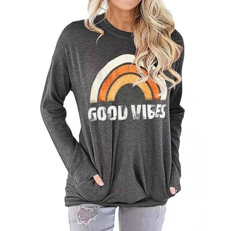 Womens Rainbow Sweatshirt GOOD VIBES Long Sleeve Image 3