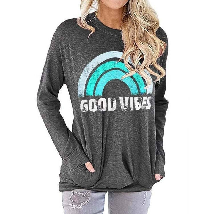 Womens Rainbow Sweatshirt GOOD VIBES Long Sleeve Image 4