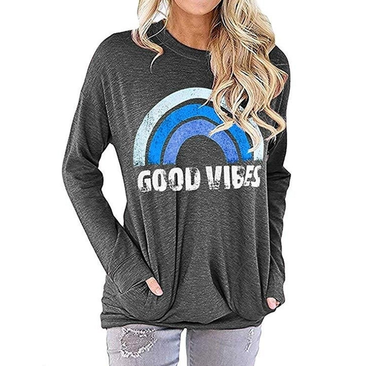 Womens Rainbow Sweatshirt GOOD VIBES Long Sleeve Image 4