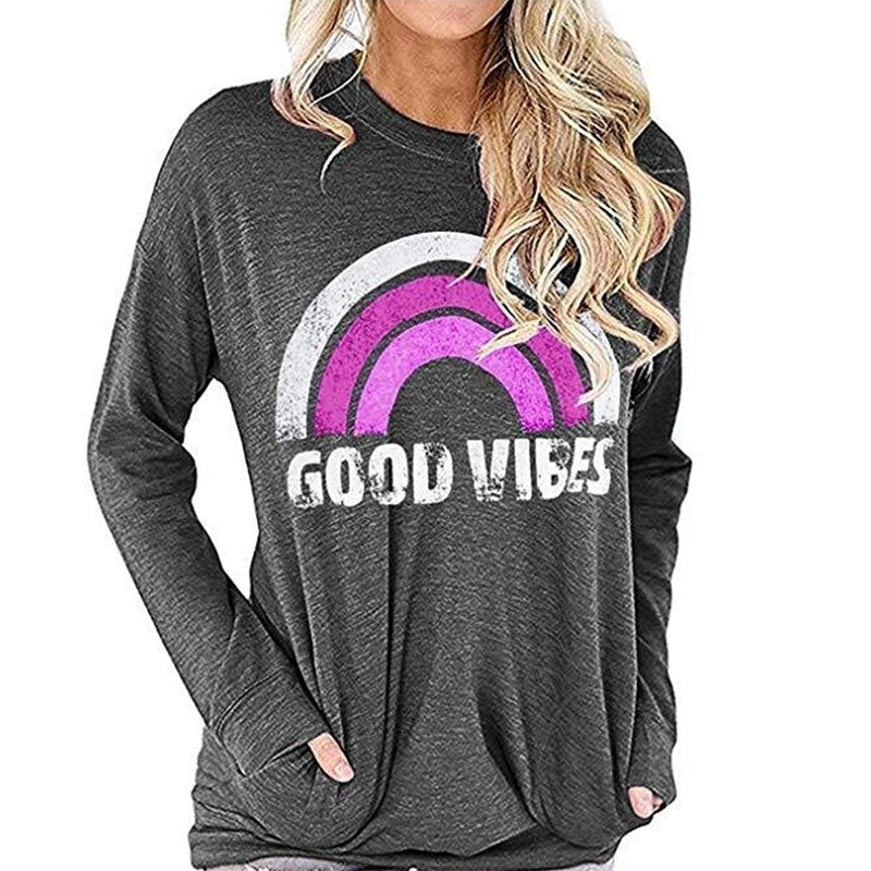 Womens Rainbow Sweatshirt GOOD VIBES Long Sleeve Image 6