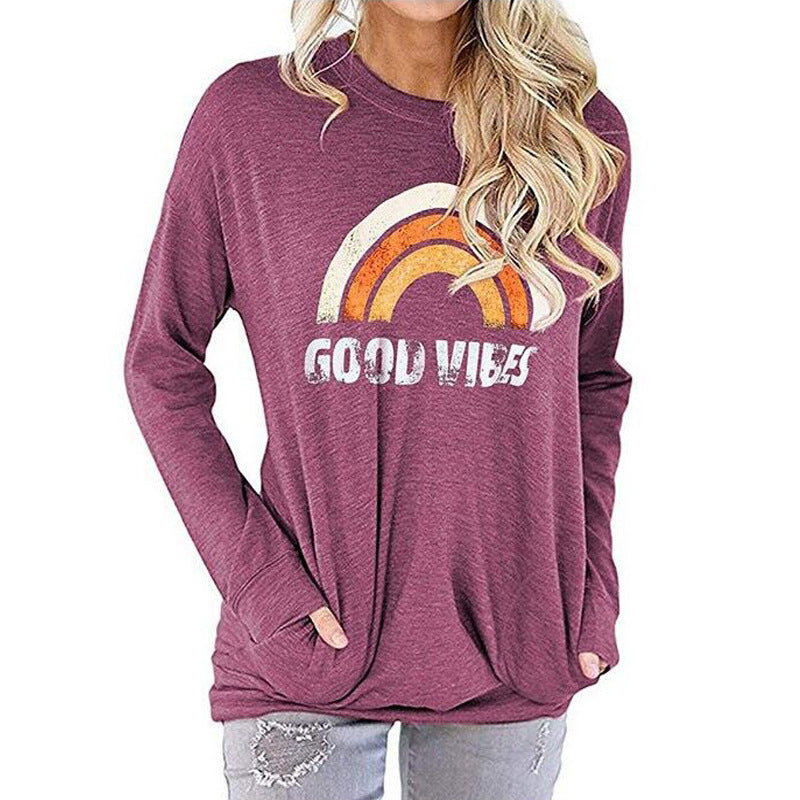 Womens Rainbow Sweatshirt GOOD VIBES Long Sleeve Image 7