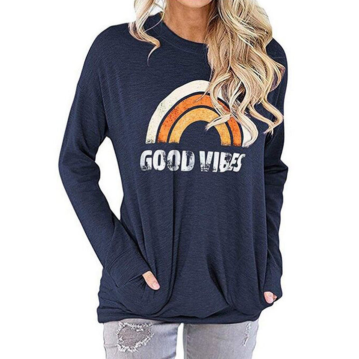 Womens Rainbow Sweatshirt GOOD VIBES Long Sleeve Image 8