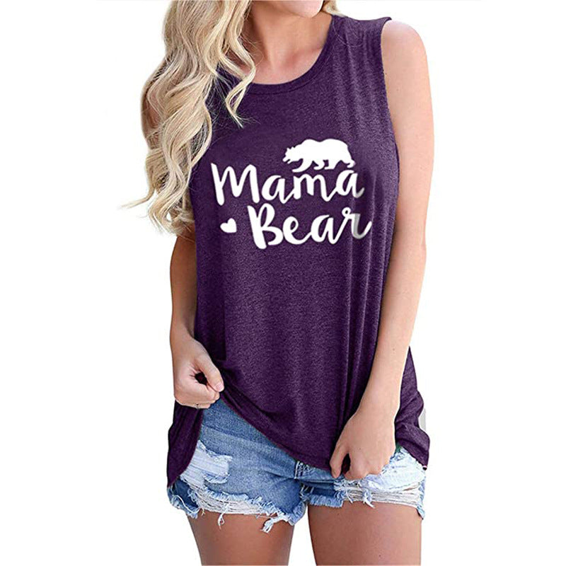 MAMA BEAR Letter Print Casual T-shirt Lady Image 4