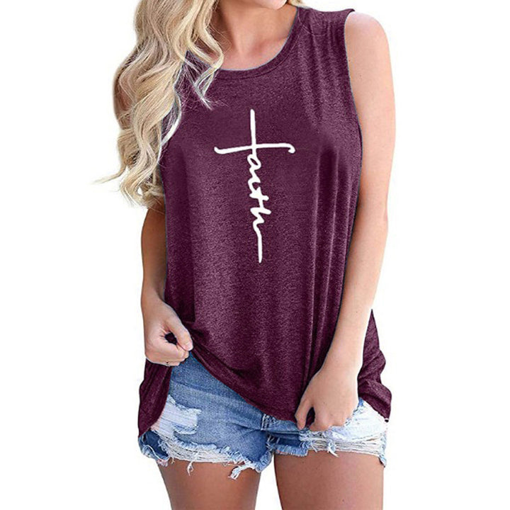 Womens Faith Letter Casual Sleeveless T-Shirt Image 8