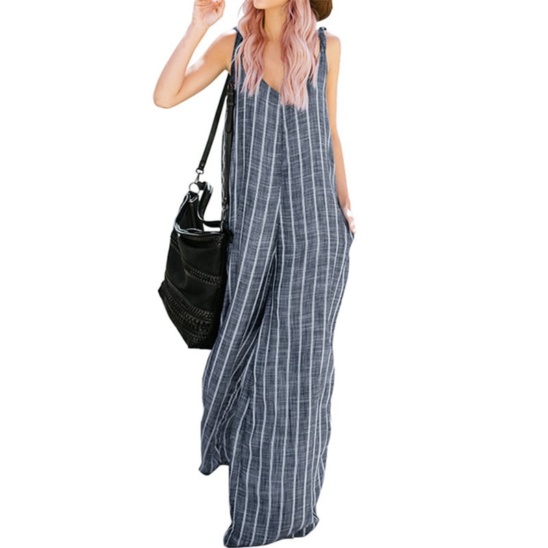 Womens Striped Cotton Siamese Wide Leg Pants Image 1