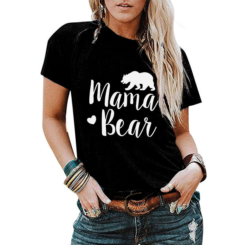 Womens MAMA BEAR Letter Printed Short-Sleeved T-Shirt Image 3