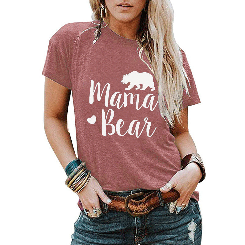 Womens MAMA BEAR Letter Printed Short-Sleeved T-Shirt Image 4