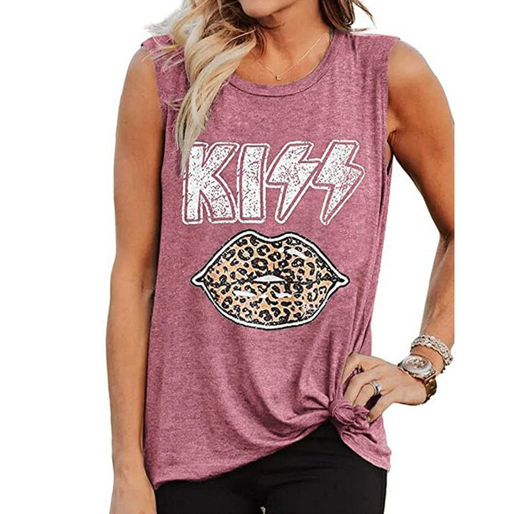 KISS Leopard Lips Letter Printed Sleeveless T-Shirt Image 8