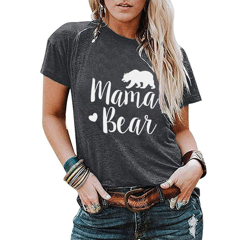 Womens MAMA BEAR Letter Printed Short-Sleeved T-Shirt Image 4