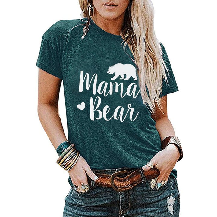 Womens MAMA BEAR Letter Printed Short-Sleeved T-Shirt Image 6