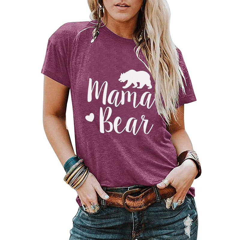 Womens MAMA BEAR Letter Printed Short-Sleeved T-Shirt Image 7