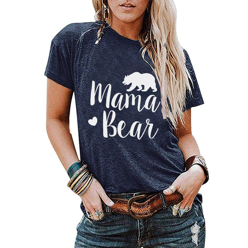 Womens MAMA BEAR Letter Printed Short-Sleeved T-Shirt Image 8