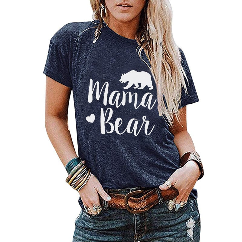 Womens MAMA BEAR Letter Printed Short-Sleeved T-Shirt Image 1