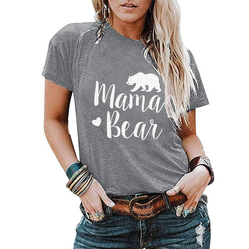 Womens MAMA BEAR Letter Printed Short-Sleeved T-Shirt Image 9