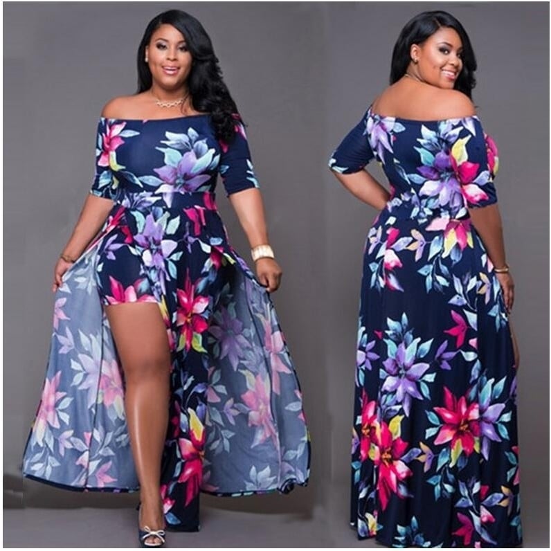 Womens M-5XL Printed One-Piece Split Dress Image 1