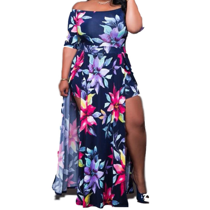 Womens M-5XL Printed One-Piece Split Dress Image 3