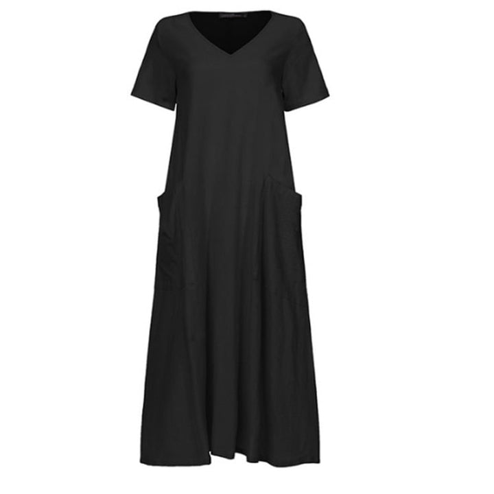 Spring Literary Retro Womens V-Neck Big Swing Dress Image 6