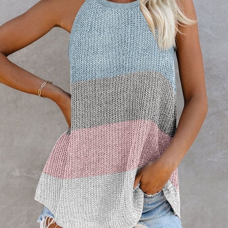 Summer Womens Contrast Color Knitted Vest Image 1