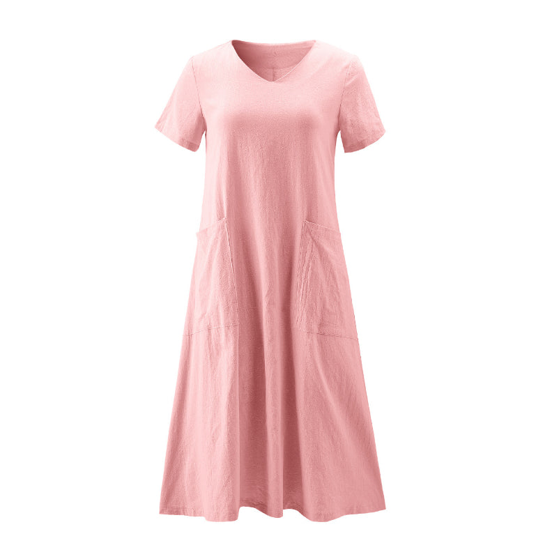 Spring Literary Retro Womens V-Neck Big Swing Dress Image 12