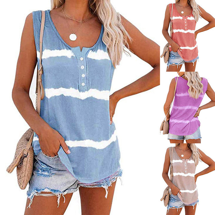 Tie-Dye Button Down Vest T-Shirt Women Image 1