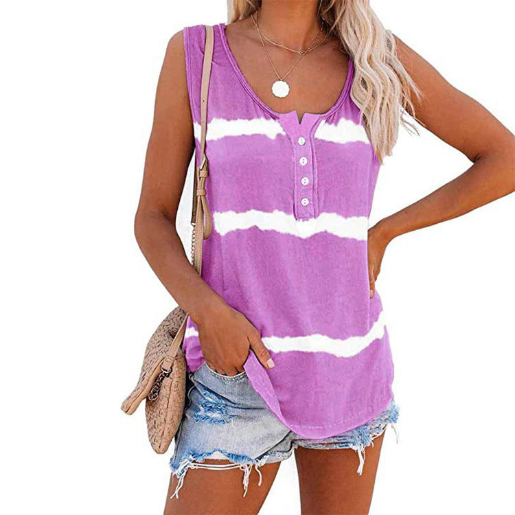 Tie-Dye Button Down Vest T-Shirt Women Image 4