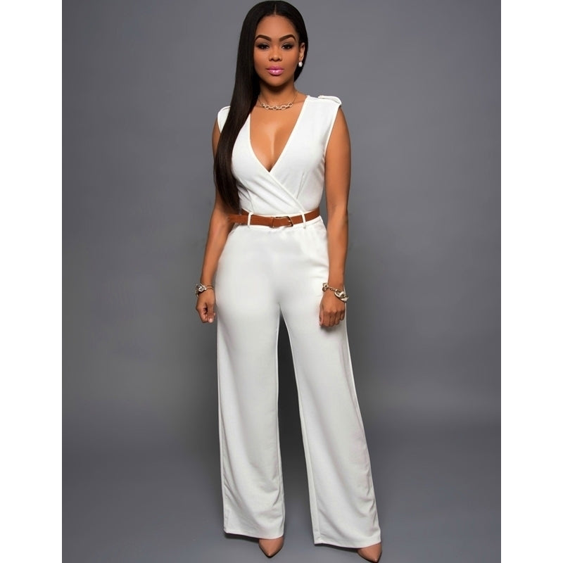 High Waist V-Neck Wide-Leg Jumpsuit With Irregular Belt Image 3