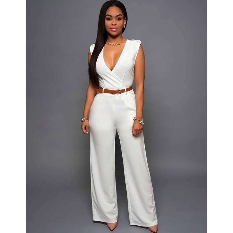 High Waist V-Neck Wide-Leg Jumpsuit With Irregular Belt Image 1