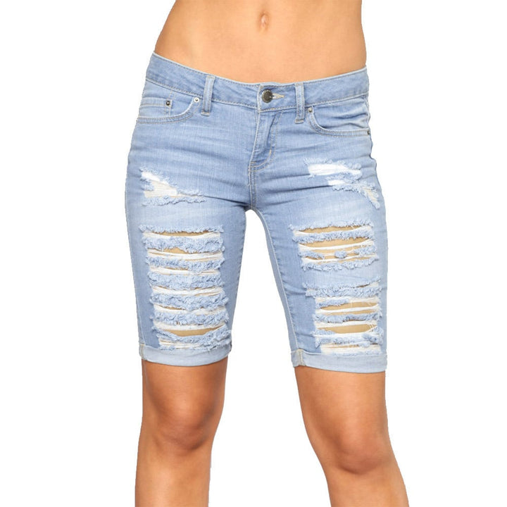 Womens Ripped Cuffed Denim Shorts Image 1