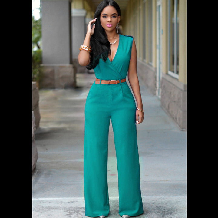 High Waist V-Neck Wide-Leg Jumpsuit With Irregular Belt Image 6