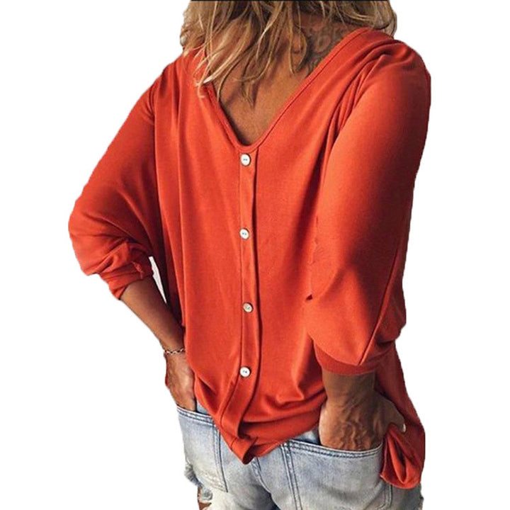 Womens V-Neck 3/4 Sleeve Back Button T-Shirt Image 6