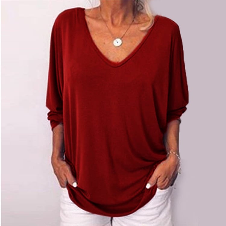 Womens V-Neck 3/4 Sleeve Back Button T-Shirt Image 7