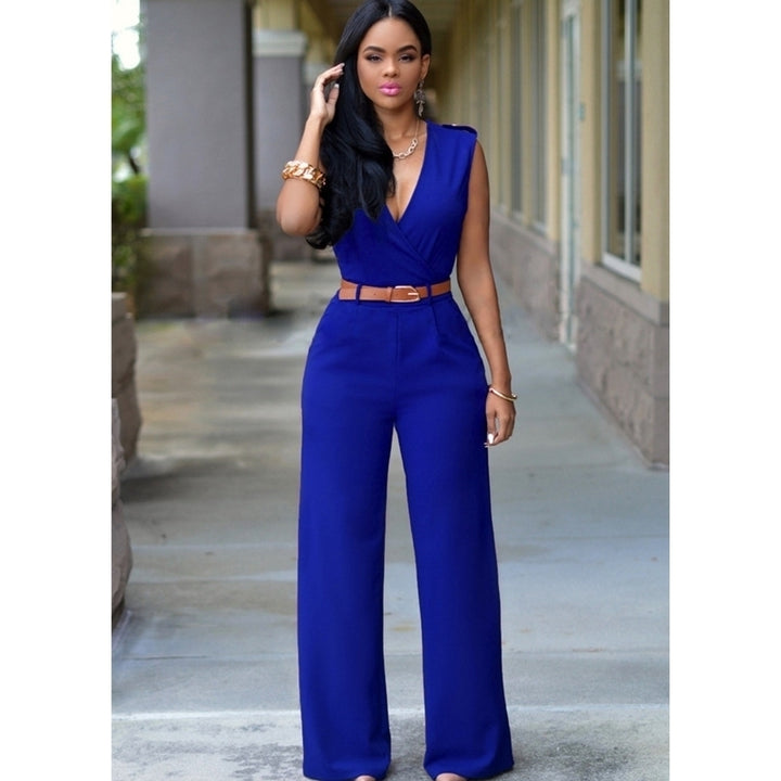 High Waist V-Neck Wide-Leg Jumpsuit With Irregular Belt Image 9