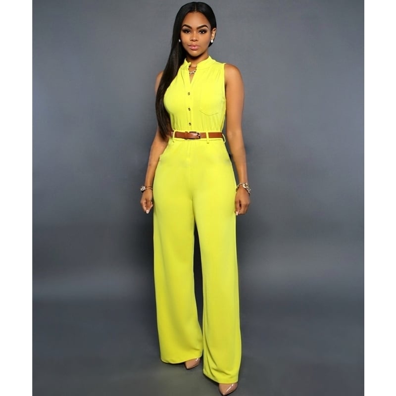 Single-Breasted High-Waist Belted Wide-Leg Jumpsuit Image 1