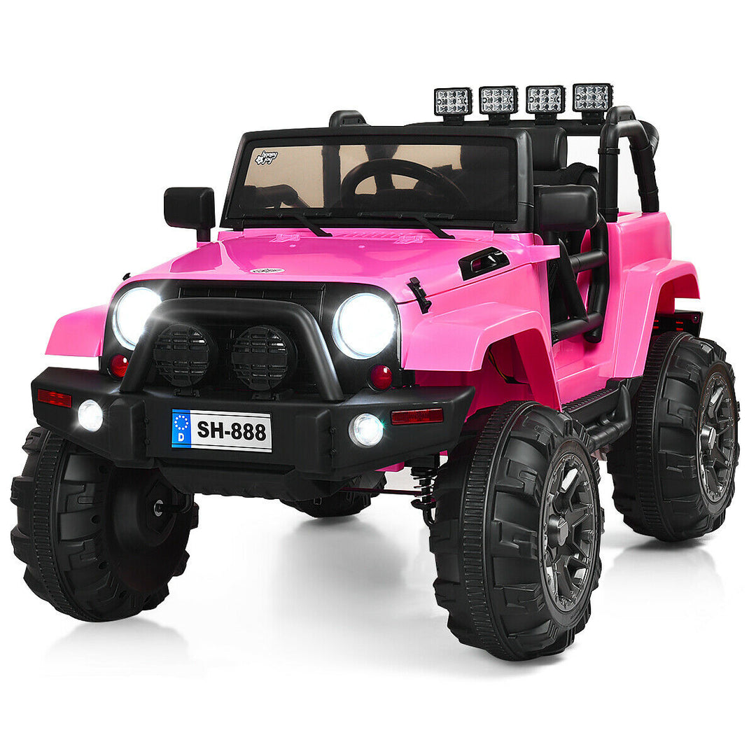 Costway 12V Kids Ride On Truck Car w/ Remote Control MP3 Music LED Lights BlackPinkWhite Image 2