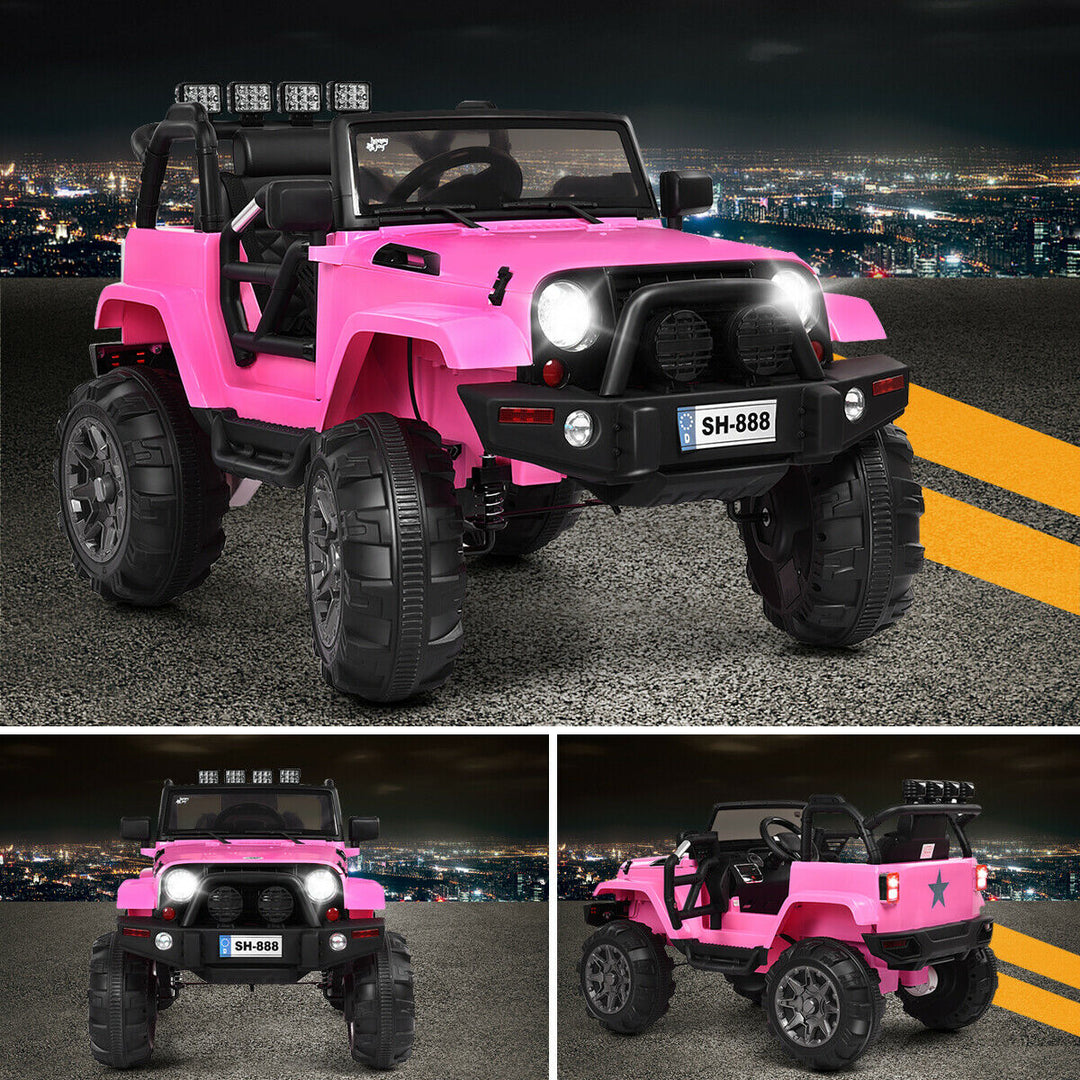 Costway 12V Kids Ride On Truck Car w/ Remote Control MP3 Music LED Lights BlackPinkWhite Image 4