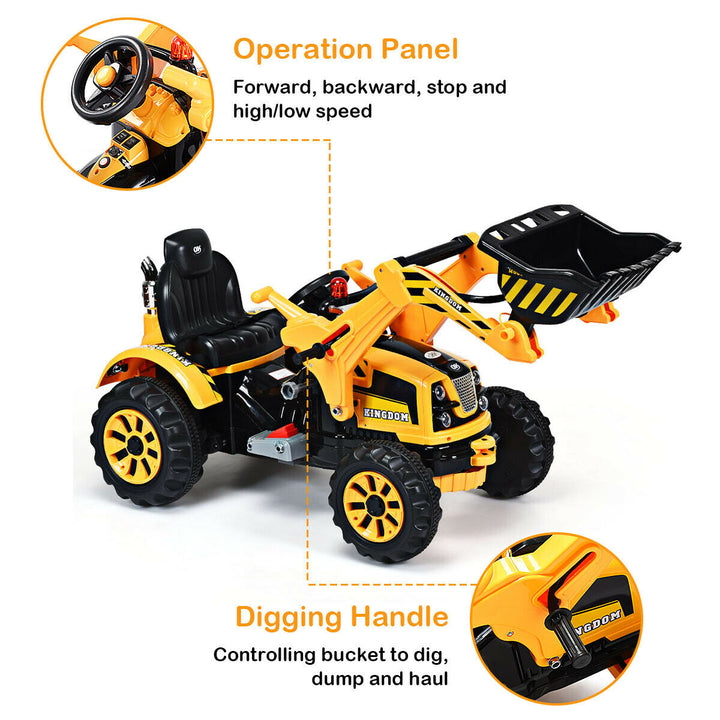 12V Battery Powered Kids Ride On Excavator Truck w/ Front Loader Digger Yellow Image 6