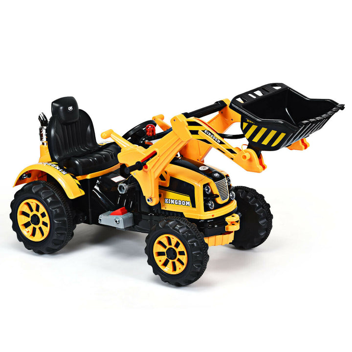 12V Battery Powered Kids Ride On Excavator Truck w/ Front Loader Digger Yellow Image 8