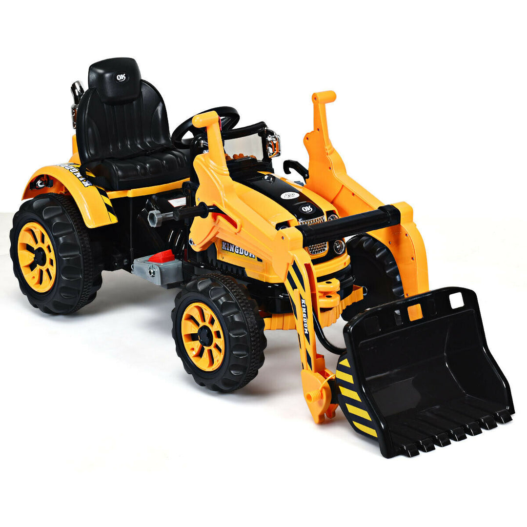 12V Battery Powered Kids Ride On Excavator Truck w/ Front Loader Digger Yellow Image 9